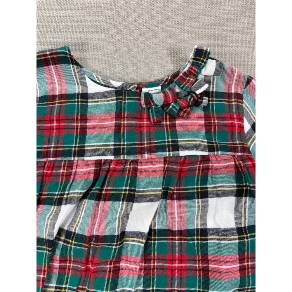 Carter's Girls Red Plaid Holiday Christmas Long Bell Sleeve Flannel Tunic Sz 5